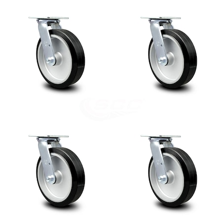 Service Caster 8 Inch Rubber on Aluminum Wheel Swivel Caster Set with Roller Bearings SCC SCC-30CS820-RAR-4
